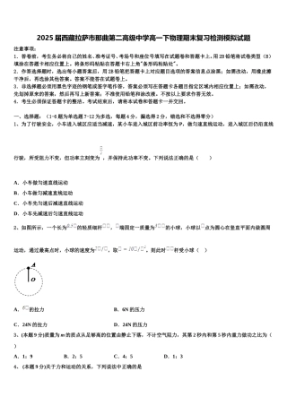 2025届西藏拉萨市那曲第二高级中学高一下物理期末复习检测模拟试题含解析