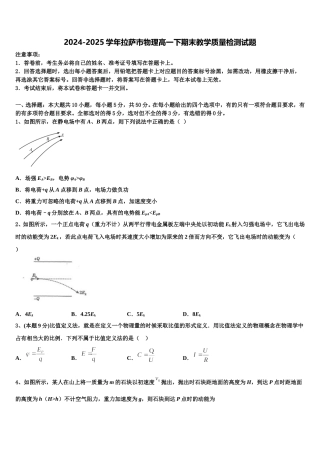 2024-2025学年拉萨市物理高一下期末教学质量检测试题含解析