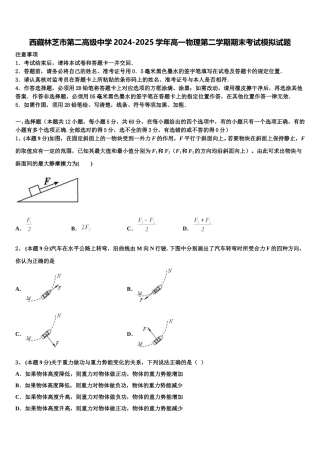 西藏林芝市第二高级中学2024-2025学年高一物理第二学期期末考试模拟试题含解析