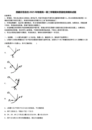 西藏示范名校2025年物理高一第二学期期末质量检测模拟试题含解析