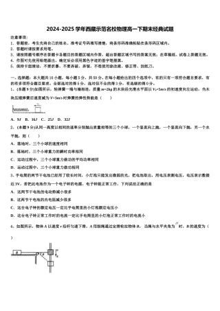 2024-2025学年西藏示范名校物理高一下期末经典试题含解析