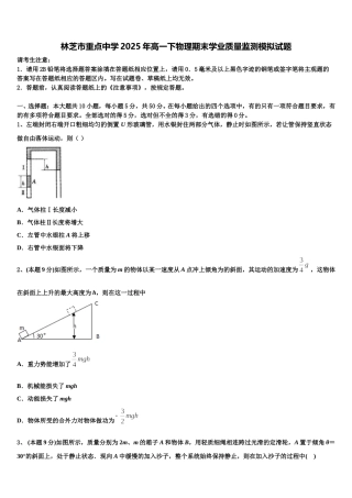 林芝市重点中学2025年高一下物理期末学业质量监测模拟试题含解析