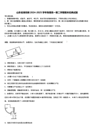 山东省潍坊新2024-2025学年物理高一第二学期期末经典试题含解析