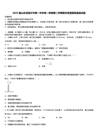 2025届山东省临沂市第一中学高一物理第二学期期末质量跟踪监视试题含解析