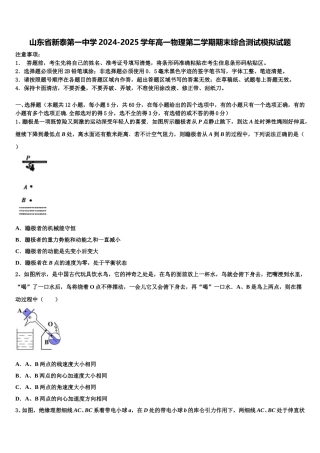 山东省新泰第一中学2024-2025学年高一物理第二学期期末综合测试模拟试题含解析
