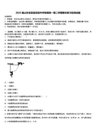2025届山东省莒县实验中学物理高一第二学期期末复习检测试题含解析