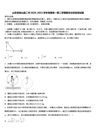 山东省微山县二中2024-2025学年物理高一第二学期期末达标检测试题含解析