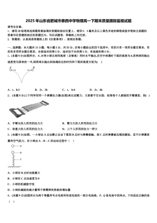 2025年山东省肥城市泰西中学物理高一下期末质量跟踪监视试题含解析