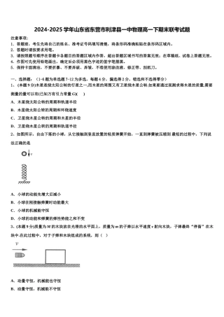 2024-2025学年山东省东营市利津县一中物理高一下期末联考试题含解析
