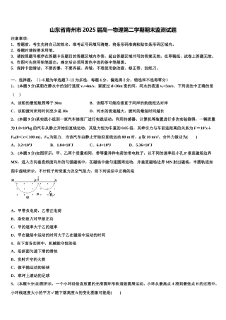 山东省青州市2025届高一物理第二学期期末监测试题含解析