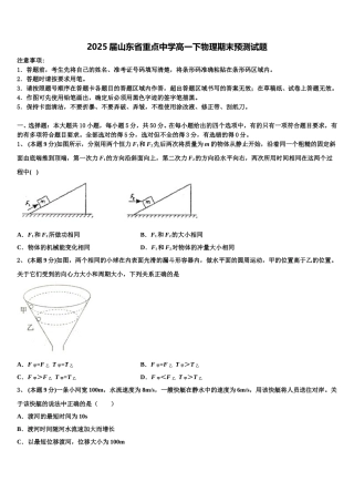 2025届山东省重点中学高一下物理期末预测试题含解析
