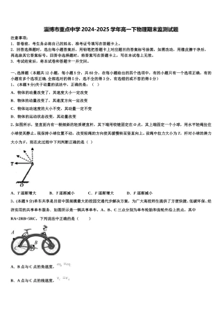 淄博市重点中学2024-2025学年高一下物理期末监测试题含解析