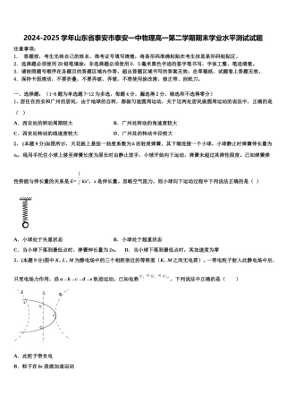 2024-2025学年山东省泰安市泰安一中物理高一第二学期期末学业水平测试试题含解析