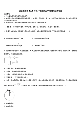 山东德州市2025年高一物理第二学期期末联考试题含解析