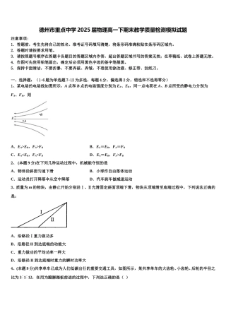 德州市重点中学2025届物理高一下期末教学质量检测模拟试题含解析