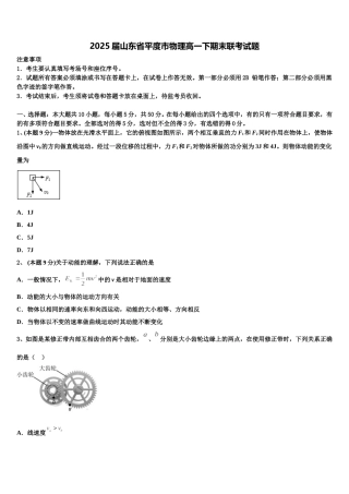 2025届山东省平度市物理高一下期末联考试题含解析