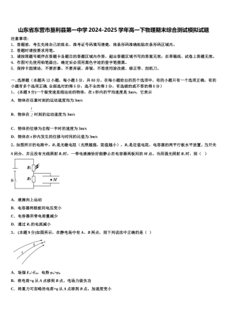 山东省东营市垦利县第一中学2024-2025学年高一下物理期末综合测试模拟试题含解析