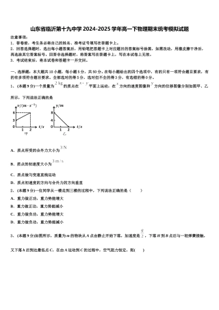 山东省临沂第十九中学2024-2025学年高一下物理期末统考模拟试题含解析
