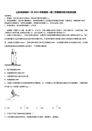 山东省邹城市一中2025年物理高一第二学期期末复习检测试题含解析