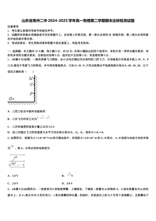 山东省青州二中2024-2025学年高一物理第二学期期末达标检测试题含解析