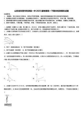 山东省东营市利津县一中2025届物理高一下期末检测模拟试题含解析