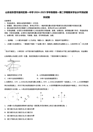山东省东营市垦利区第一中学2024-2025学年物理高一第二学期期末学业水平测试模拟试题含解析