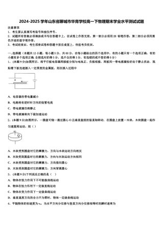 2024-2025学年山东省聊城市华育学校高一下物理期末学业水平测试试题含解析