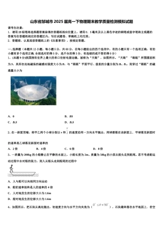 山东省邹城市2025届高一下物理期末教学质量检测模拟试题含解析