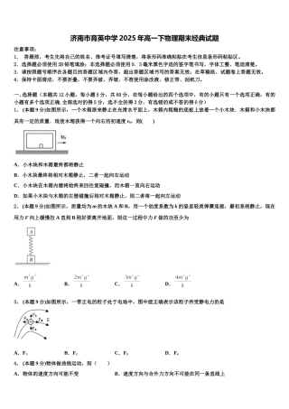 济南市育英中学2025年高一下物理期末经典试题含解析