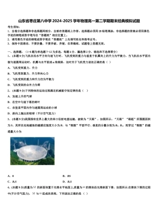山东省枣庄第八中学2024-2025学年物理高一第二学期期末经典模拟试题含解析