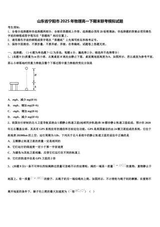 山东省宁阳市2025年物理高一下期末联考模拟试题含解析
