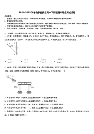 2024-2025学年山东省费县高一下物理期末综合测试试题含解析