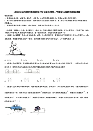 山东省潍坊市昌乐博闻学校2025届物理高一下期末达标检测模拟试题含解析