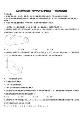 山东省枣庄市第十六中学2025年物理高一下期末检测试题含解析