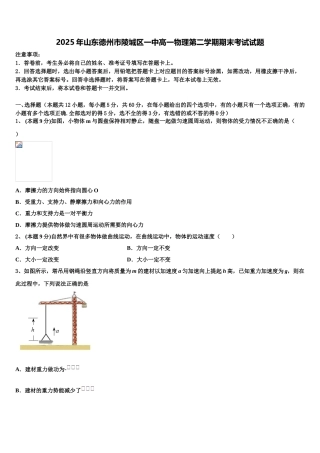 2025年山东德州市陵城区一中高一物理第二学期期末考试试题含解析