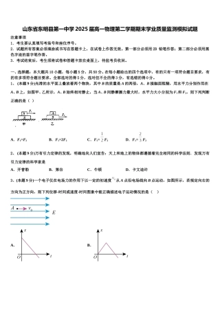 山东省东明县第一中学2025届高一物理第二学期期末学业质量监测模拟试题含解析