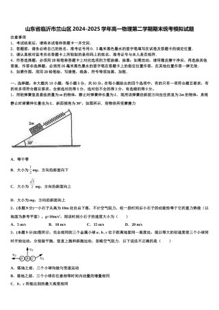 山东省临沂市兰山区2024-2025学年高一物理第二学期期末统考模拟试题含解析
