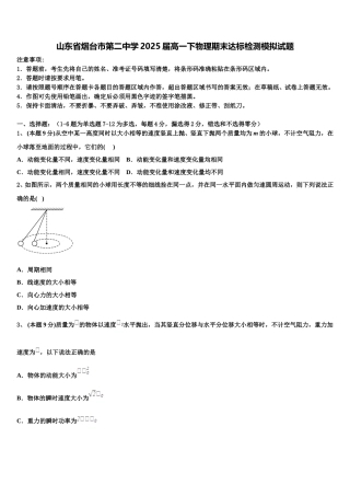 山东省烟台市第二中学2025届高一下物理期末达标检测模拟试题含解析