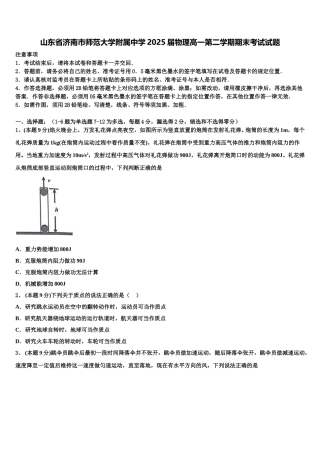 山东省济南市师范大学附属中学2025届物理高一第二学期期末考试试题含解析