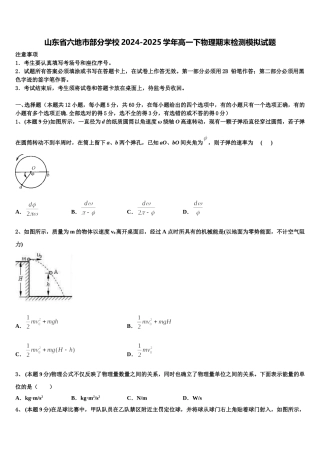 山东省六地市部分学校2024-2025学年高一下物理期末检测模拟试题含解析
