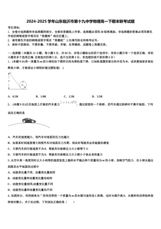2024-2025学年山东临沂市第十九中学物理高一下期末联考试题含解析