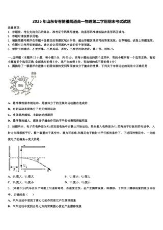 2025年山东专卷博雅闻道高一物理第二学期期末考试试题含解析