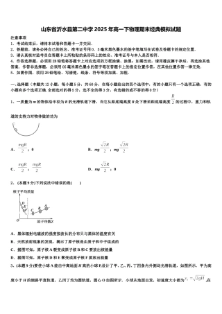 山东省沂水县第二中学2025年高一下物理期末经典模拟试题含解析