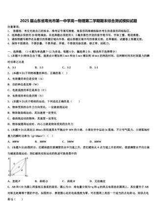 2025届山东省寿光市第一中学高一物理第二学期期末综合测试模拟试题含解析