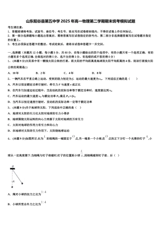 山东阳谷县第五中学2025年高一物理第二学期期末统考模拟试题含解析