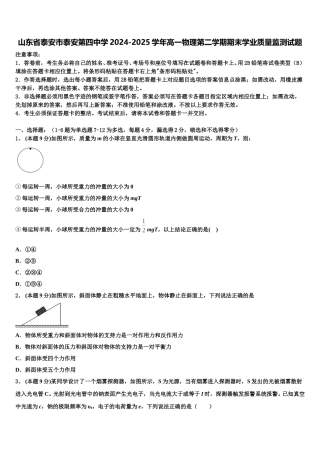山东省泰安市泰安第四中学2024-2025学年高一物理第二学期期末学业质量监测试题含解析