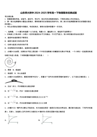 山东师大附中2024-2025学年高一下物理期末经典试题含解析