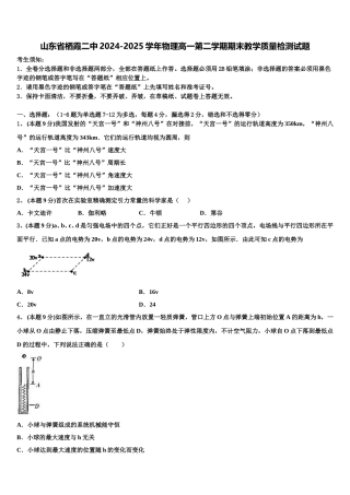 山东省栖霞二中2024-2025学年物理高一第二学期期末教学质量检测试题含解析
