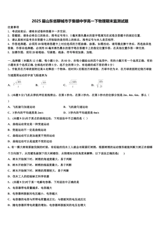 2025届山东省聊城市于集镇中学高一下物理期末监测试题含解析