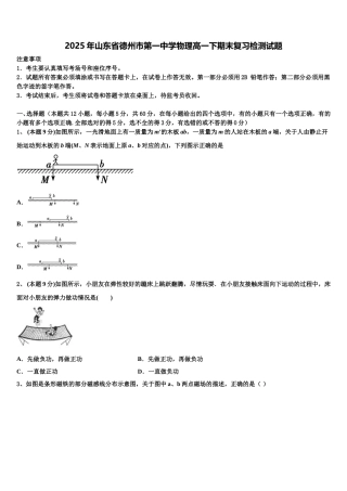 2025年山东省德州市第一中学物理高一下期末复习检测试题含解析
